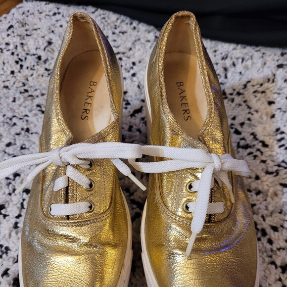 Bakers Gold Platform Lace Up Italy Ankle Chunky Heels - Picture 3 of 13